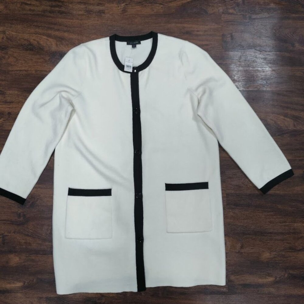 Ann Taylor Sweater Dress Cardigan Size XXL Off-White Button Front Pockets - Picture 2 of 11